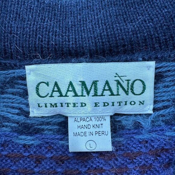 Caamano Pullover Sweater 100% Alpaca Hand Knit Peruvian Purple Floral Large - Picture 3 of 7